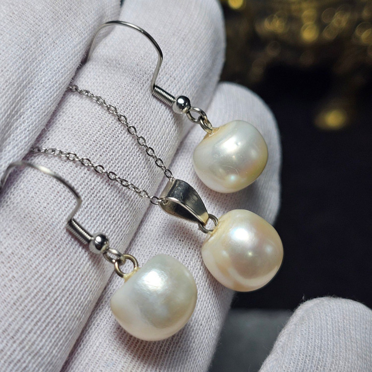 ست گوشواره و گردنبند مروارید اصلی پرورشی