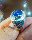 انگشتر نقره 925 با نگین یاقوت کبود معدنی