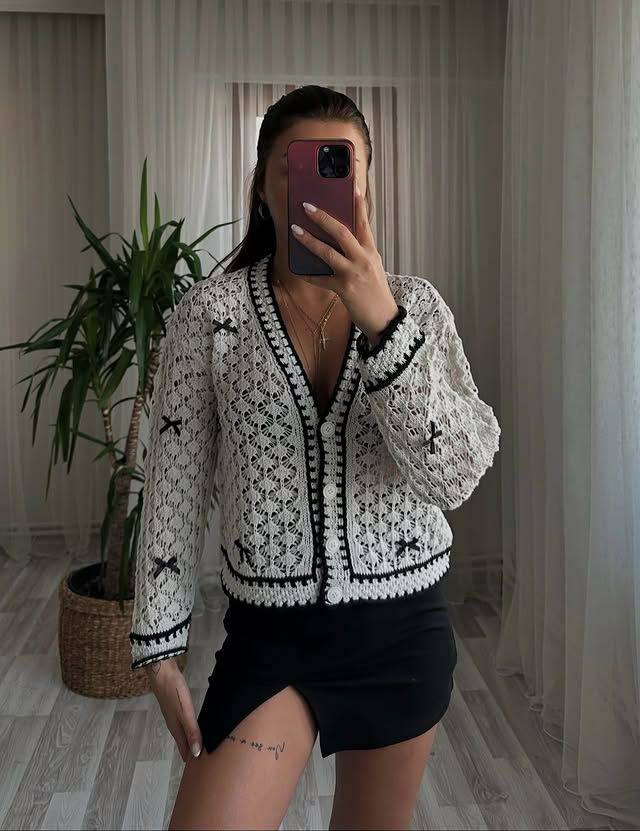 ژاکت بافت ظریف مجلسی زنانه کوتاه اورجینال ترکیه (فری سایز)