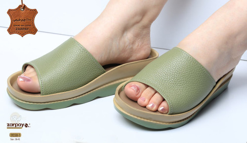 صندل مجلسی _ روفرشی چرم طبیعی ( رویه و آستر و کفی ) / چرم گاوی زنانه کد 9558-1