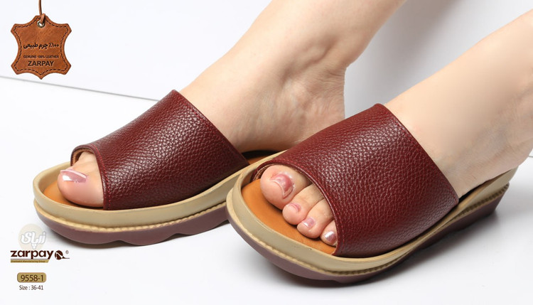 صندل مجلسی _ روفرشی چرم طبیعی ( رویه و آستر و کفی ) / چرم گاوی زنانه کد 9558-1