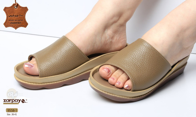 صندل مجلسی _ روفرشی چرم طبیعی ( رویه و آستر و کفی ) / چرم گاوی زنانه کد 9558-1