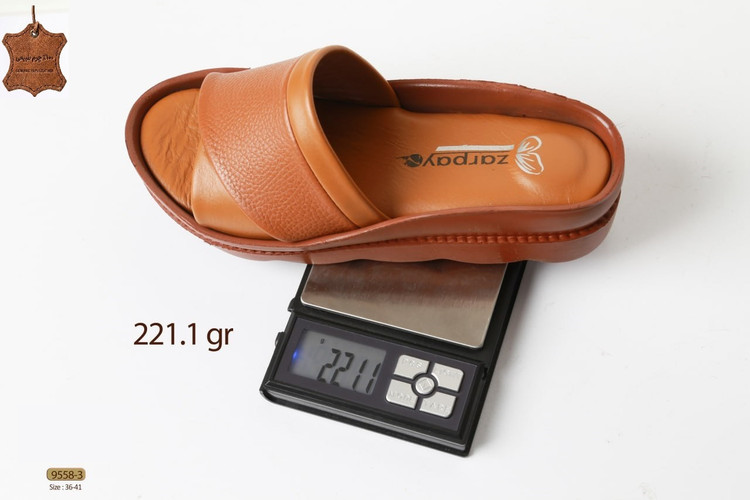 صندل مجلسی _ روفرشی چرم طبیعی ( رویه و آستر و کفی ) / چرم گاوی زنانه کد 9558-3