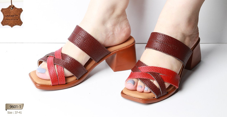 صندل روفرشی مجلسی چرم طبیعی گاوی زنانه کد 9601-1